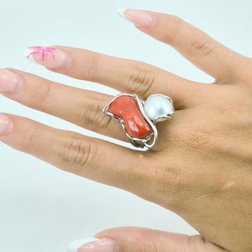 Koraal - Zilver - Ring - CORALLO MEDITERRANEO, Antiek en Kunst