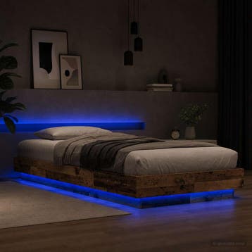 vidaXL Bed Frame met LED Oud hout 80 x 200 cm Bewerkt hout, Huis en Inrichting, Slaapkamer | Bedden, Verzenden, Nieuw, Bruin, Hout