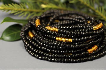 Waist Beads / Afrikaanse Heupketting - OSAWE- Zwart / gold (, Ophalen of Verzenden, Nieuw