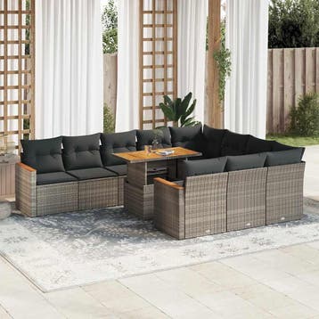 vidaXL 11-delige Loungeset met kussens poly rattan acacia, Verzenden, Nieuw, Loungeset