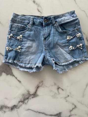 Meisjes jeans short, korte broek met kraaltjes, Verzenden, Nieuw, Overige maten