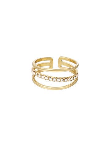 Goudlief Ring drie laags met rij steentjes (Ringen), Overige materialen, Verzenden, Nieuw, Dame