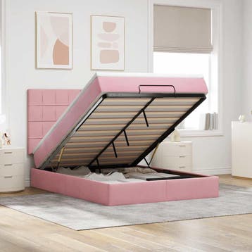 vidaXL Ottoman bed met matrassen 140x190cm fluweel roze, Verzenden, Stof, Nieuw, Tweepersoons