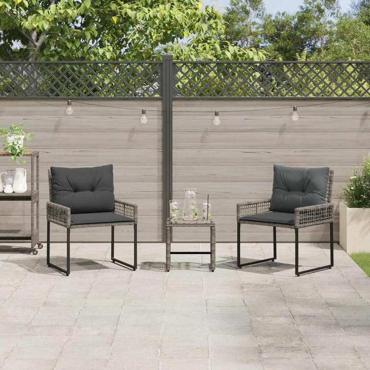 vidaXL Buitenmeubelset met kussen 3 pcs Grijs, Tuin en Terras, Tuinsets en Loungesets, Nieuw, 3 zitplaatsen, Rotan, Verzenden