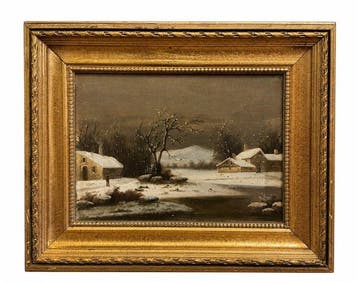 Italiaanse school (XIX) - Paesaggio innevato con figure e, Antiek en Kunst, Kunst | Schilderijen | Klassiek