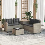 vidaXL Tuinbank met tafel en kussens L-vormig poly rattan, Verzenden, Nieuw, Rotan