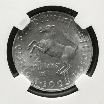 Duitsland, Westfalen 2 Millones Mark 1923 - NGC MS63, Postzegels en Munten