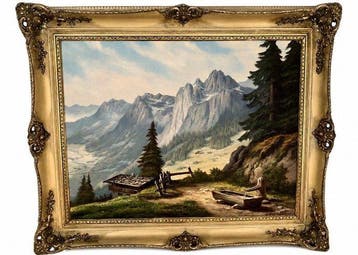 German school (XX), signed A. Gutknecht - Alpen Idylle,, Antiek en Kunst, Kunst | Schilderijen | Klassiek