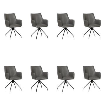 Set van 8 Leren draaibare eetkamerstoelen Wave - Granada, Huis en Inrichting, Stoelen, Ophalen of Verzenden, Nieuw, Leer, Vijf, Zes of meer stoelen