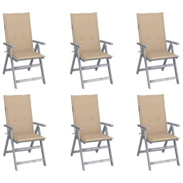 vidaXL Tuinstoelen 6 st verstelbaar met kussens massief, Tuin en Terras, Verzenden, Nieuw, Hout