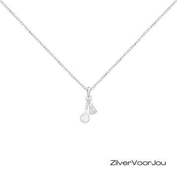 Zilveren badminton racket en shuttle ketting, Verzenden, Nieuw, Zilver
