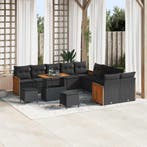vidaXL Tuinbankenset 13 pcs Zwart Poly rattan en, Verzenden, Nieuw, Rotan, 3 zitplaatsen