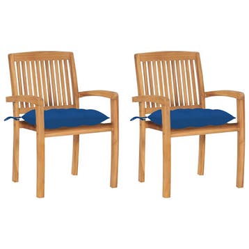 vidaXL Tuinstoelen 2 st met blauwe kussens massief teakhout, Verzenden, Nieuw