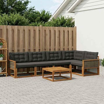 vidaXL Buiten bankenset met kussen 7 pcs Naturel en Zwart, Verzenden, Nieuw
