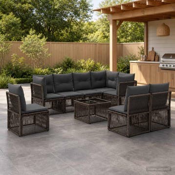 vidaXL Tuinbankenset 9 st Grijs poly rattan, Verzenden, Nieuw, Meer dan 8 zitplaatsen