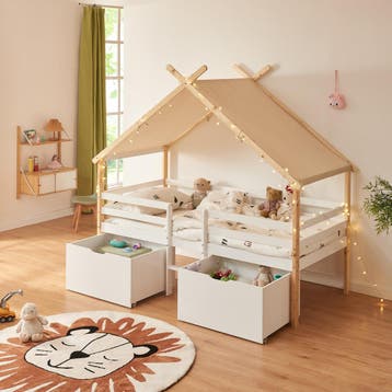 Kinderbed Surnadal Huisbed met dak 2 lades en trapje 200x90, Kinderen en Baby's, Kinderkamer | Bedden, Verzenden, Nieuw
