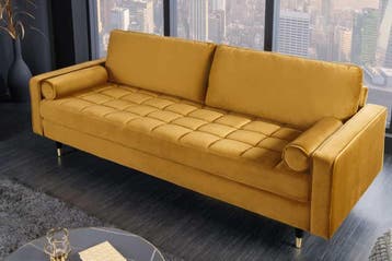 Design 3-zits loungebank COSY VELVET 220cm mosterdgeel, Ophalen of Verzenden, Nieuw