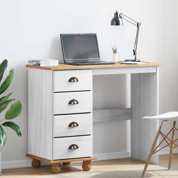 vidaXL Schrijfbureau ASKIM Wit 95 x 40 x 75 cm Massief, Huis en Inrichting, Bureaus, Nieuw, Verzenden