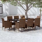 vidaXL 9-delige Tuinset met kussens bruin en zwart, Tuin en Terras, Nieuw, 8 zitplaatsen, Tuinset, Verzenden