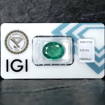 1 pcs Groen Smaragd - 9.22 ct - International Gemological, Nieuw