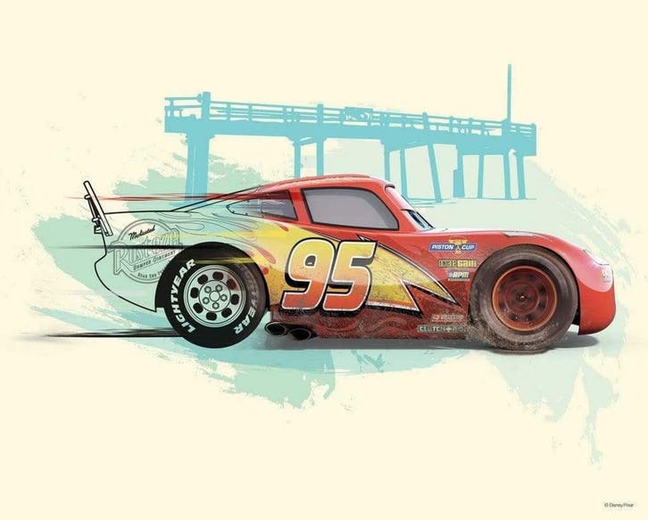 Kunstdruk Cars - Lightning McQueen - 50x40cm, Huis en Inrichting, Woonaccessoires | Schilderijen, Tekeningen en Foto's, Nieuw