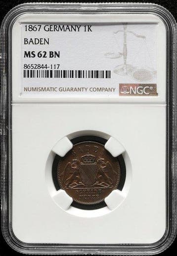 Duitsland, Baden Friedrich I. Kreuzer 1867 - NGC MS62