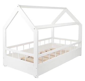 Huisje Bed Wit 80x160 | Verwijderbaar Hek | Actie, Nieuw, 70 tot 85 cm, Ophalen of Verzenden, Lattenbodem