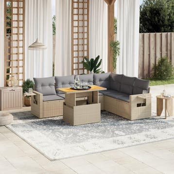 vidaXL 7-delige Loungeset met kussens poly rattan beige, Verzenden, Nieuw, Loungeset