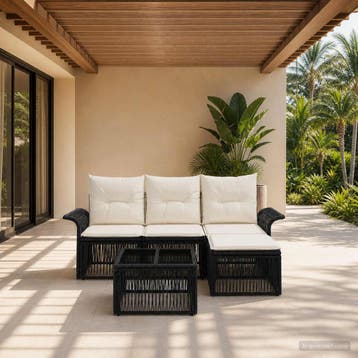vidaXL Tuinbankenset 5 st Zwart poly rattan, Verzenden, Nieuw, 5 zitplaatsen
