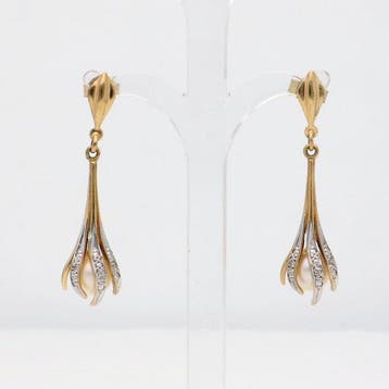Oorbellen - 14 karaat Geel goud, Witgoud Parel - Diamant, Nieuw