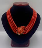 Ketting met hanger - 18 karaat Geel goud Bloedkoraal -, Sieraden, Tassen en Uiterlijk, Antieke sieraden