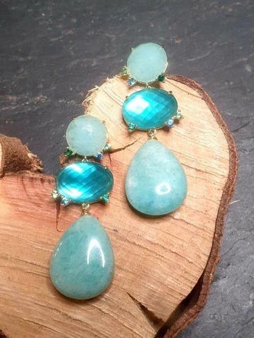 amazoniet, jade, groene kattenoog, CZ, Zilver, Verguld -
