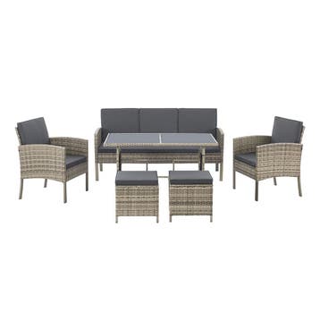 Loungeset / Tuinset Turin - 7 personen - Polyrotan - Donkerg, Verzenden, Nieuw