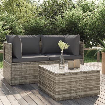 vidaXL 3-delige Loungeset met kussens poly rattan grijs, Verzenden, Nieuw, Loungeset