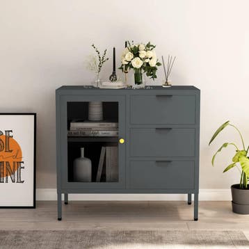 vidaXL Dressoir 75x35x70 cm staal en gehard glas, Verzenden, Nieuw, 50 tot 100 cm, Metaal