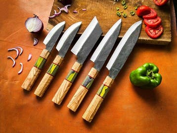 Keukenmes - Kitchen knife set - Handgemaakt Pakka-hout en