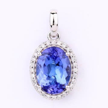 Hanger - 14 karaat Witgoud - 3.12ct. tw. Tanzaniet - Diamant