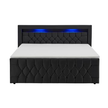 Boxspringbed Leona - 140 x 200 cm - Zwart - Incl. LED verlic, Verzenden, Nieuw