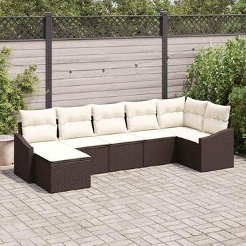 vidaXL Bankstel 7 st Bruin poly rattan, Verzenden, Nieuw, Rotan, 7 zitplaatsen