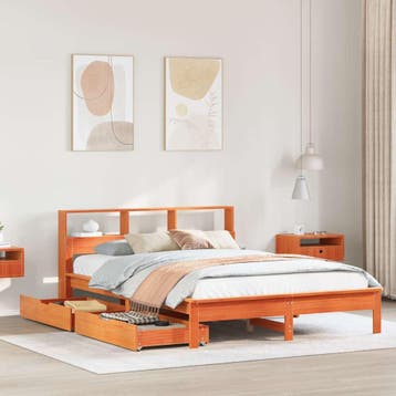 vidaXL Bed met boekenkast zonder matras grenenhout wasbruin, Bruin, Verzenden, 200 cm, 160 cm