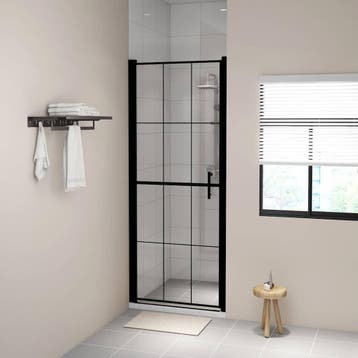 vidaXL Douchedeur 81x195 cm gehard glas zwart, Verzenden, Nieuw