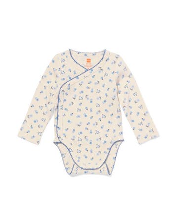 HEMA Baby meegroeiromper rib bloemen gebroken wit, Verzenden, Nieuw