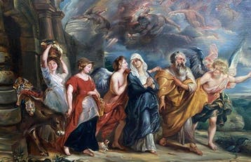 Scuola europea (XIX), Da Rubens - Fuga di Lot da Sodoma, Antiek en Kunst