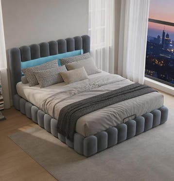 Luxe Gestoffeerd Bed 180x200cm met LED-verlichting, USB & Hy, Verzenden, Nieuw