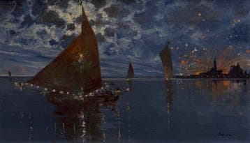 Scuola italiana (XIX-XX) - Scorcio di Venezia Notturna con