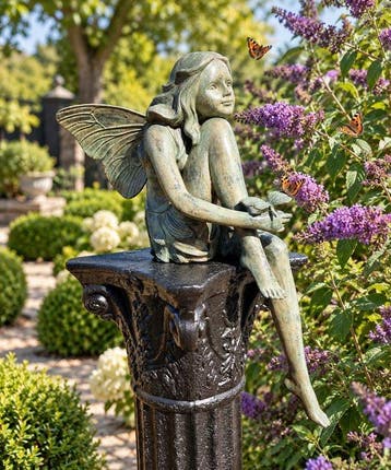 Beeld, XL Bronze Fairy with Butterfly - 60 cm - Brons