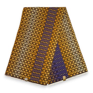 Afrikaanse wax print stof - Geel Paars Geo Dot Stripe - 100%, Hobby en Vrije tijd, Stoffen en Lappen, Ophalen of Verzenden, Nieuw