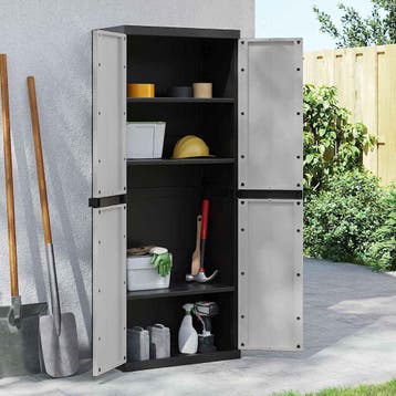 vidaXL Tuinkast 65x37x165 cm polypropeen grijs en zwart, Verzenden, Nieuw