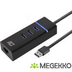 ACT USB Hub 3.2, 3x USB-A, ethernet, zwart, Verzenden, Nieuw