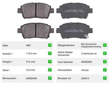 Remblokken Vooras Toyota bB I 1.5 - ABS 37134, Verzenden, Nieuw, Toyota
